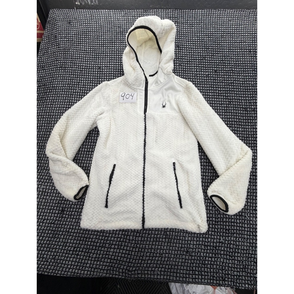 Spyder Fleece Jacket Women Small White Hooded Full Zip Textured Soft